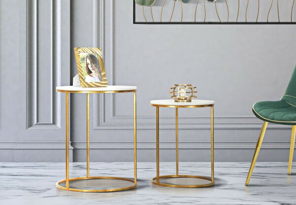 SIMPLY MARBLE 2 darabos fehér és arany vas dohányzóasztal