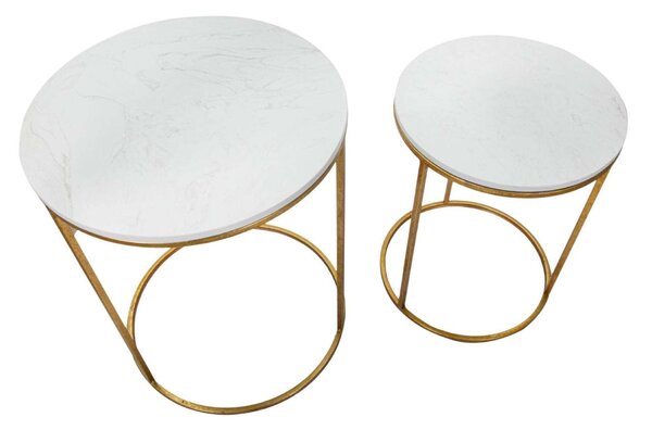 SIMPLY MARBLE 2 darabos fehér és arany vas dohányzóasztal