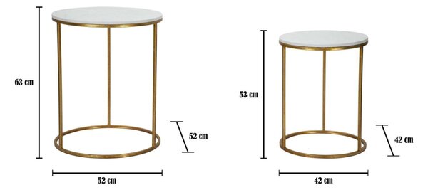 SIMPLY MARBLE 2 darabos fehér és arany vas dohányzóasztal