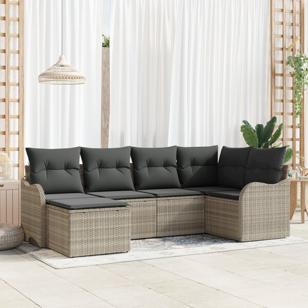 Kerti Kanapé Szett párnával 6 pcs Világosszürke Poli rattan