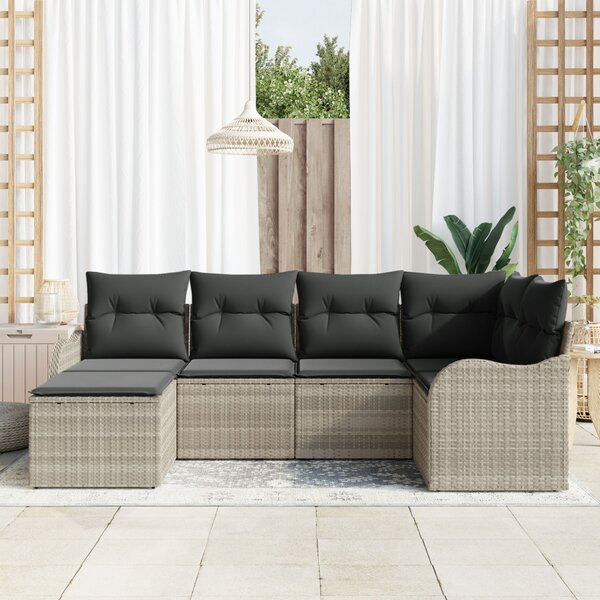 Kerti Kanapé Szett párnával 6 pcs Világosszürke Poli rattan
