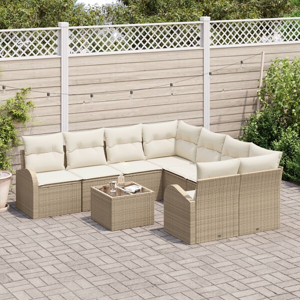VidaXL Kanapé Szett párnával tárolóval 9 pcs Beige és Piros polirattan