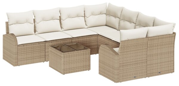 VidaXL Kanapé Szett párnával tárolóval 9 pcs Beige és Piros polirattan