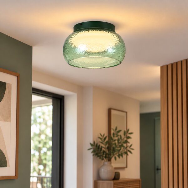 Art Deco mennyezeti lámpa zöld üveggel, beépített LED-del, 3 fokozatban szabályozható - Thimble