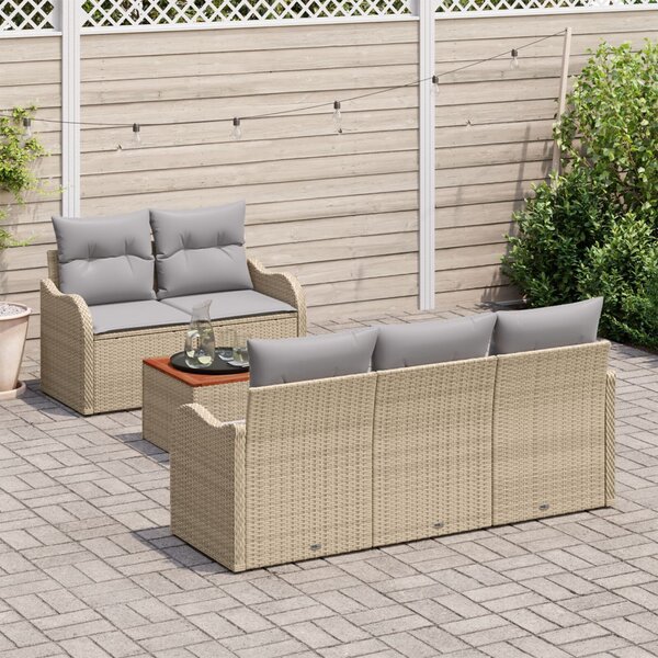 Kerti Kanapé Szett 6 pcs Beige és Világosszürke polirattan