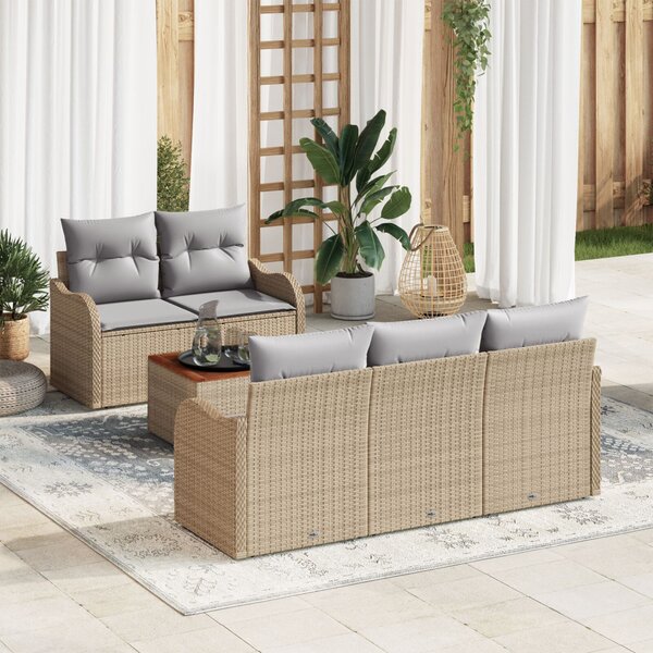 Kerti Kanapé Szett 6 pcs Beige és Világosszürke polirattan