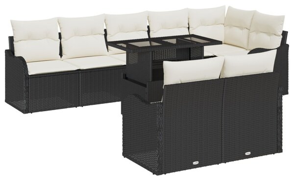 Kerti Kanapé Szett 9 db Fekete Poly Rattan