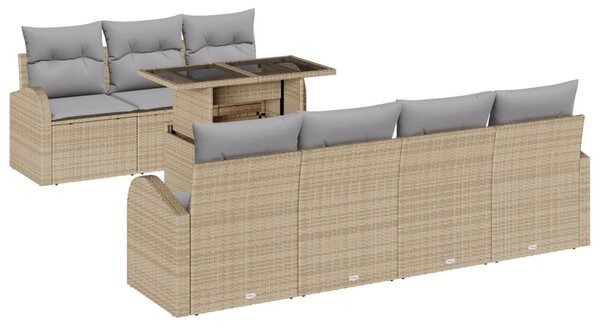 Kerti Kanapé Szett 8 db Bézs Poly Rattan