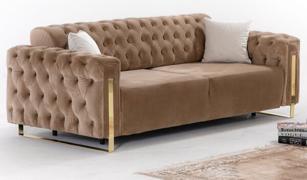 DANA Gold chesterfield stílusú kanapé, elektromosan ágyazható, barna bársony