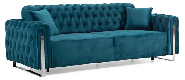 DANA Silver chesterfield stílusú kanapé, elektromosan ágyazható, zöld bársony