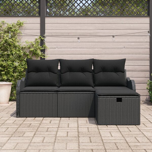 Kerti Kanapé Szett párnával tárolóval 4 pcs Fekete Poli rattan