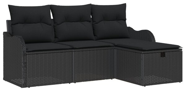 Kerti Kanapé Szett párnával tárolóval 4 pcs Fekete Poli rattan