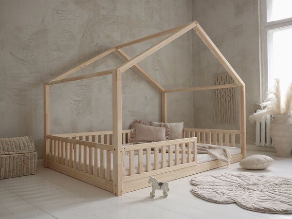 MONTERO NEW házikó gyerekágy leesésgátlóval 140x200 - natúr