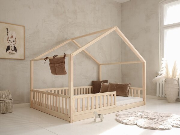 MONTERO NEW házikó gyerekágy leesésgátlóval 140x200 - natúr