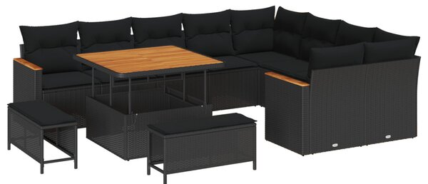 Kerti Kanapé Szett 12 db 9-Ülőhelyek száma Fekete Poly Rattan