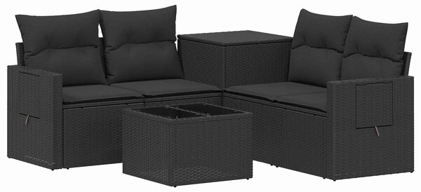 VidaXL Kanapé Szett 6 db Fekete Poli rattan és acél