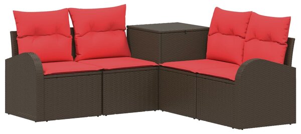 VidaXL Kanapé Szett 5 db Barna és Piros Poli rattan és acél