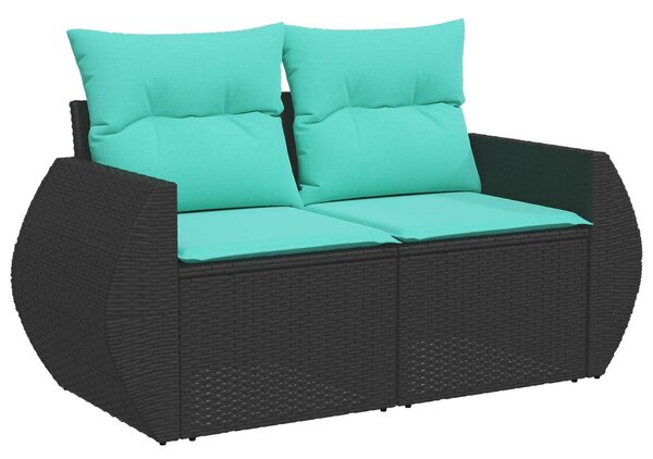 VidaXL Kanapé Szett 6 db Fekete és Kék Poli rattan és acél