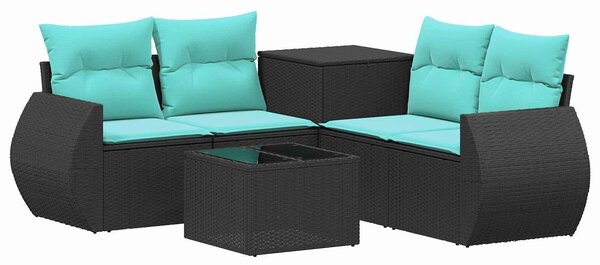 VidaXL Kanapé Szett 6 db Fekete és Kék Poli rattan és acél