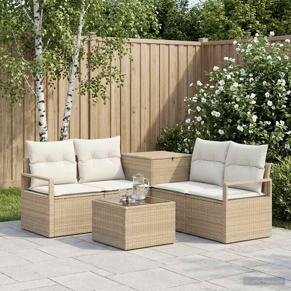 VidaXL Kanapé Szett 6 db Beige és Krémszínű Poli rattan és acél