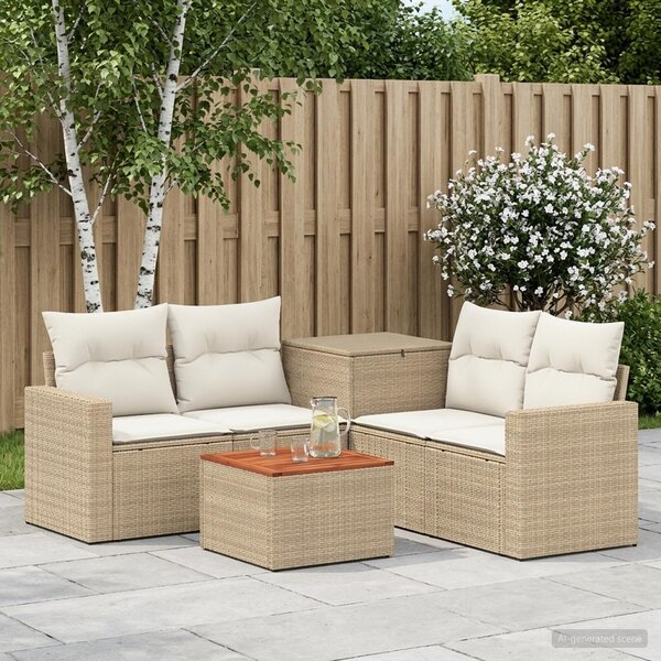 VidaXL Kanapé Szett 6 db Beige és Krémszínű Poli rattan és acél