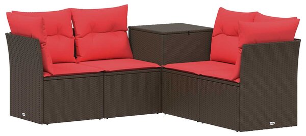 VidaXL Kanapé Szett 5 db Barna és Piros Poli rattan és acél