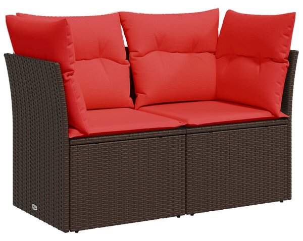 VidaXL Kanapé Szett 8 db Barna és Piros Poli rattan és acél