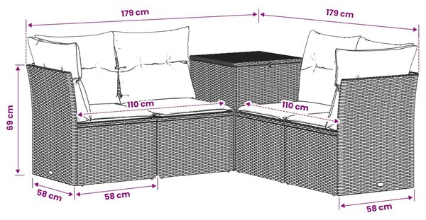 VidaXL Kanapé Szett 5 db Beige és Világosszürke Poli rattan és acél