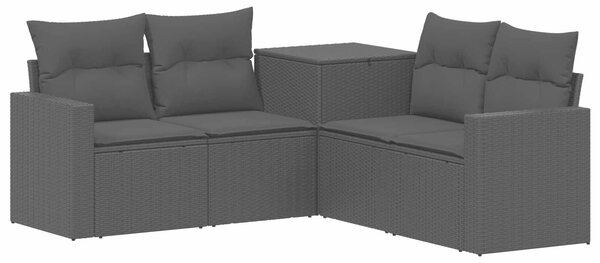 VidaXL Kanapé Szett 5 db Fekete Poli rattan és acél