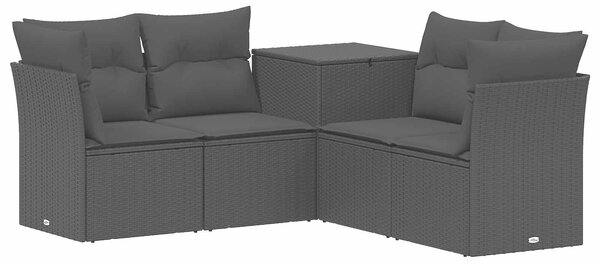 VidaXL Kanapé Szett 5 db Fekete Poli rattan és acél