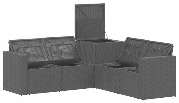 VidaXL Kanapé Szett 5 db Fekete Poli rattan és acél