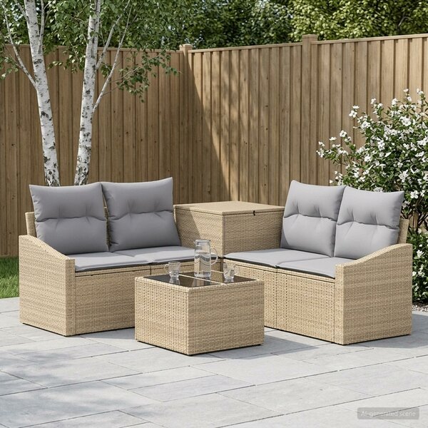 VidaXL Kanapé Szett 6 db Beige és Világosszürke Poli rattan és acél