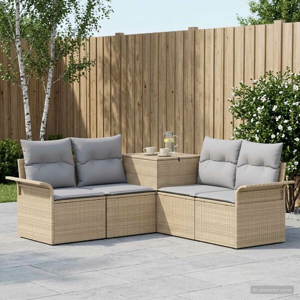 VidaXL Kanapé Szett 5 db Beige és Világosszürke Poli rattan és acél