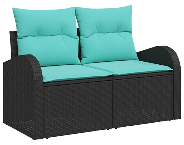 VidaXL Kanapé Szett 5 db Fekete és Kék Poli rattan és acél