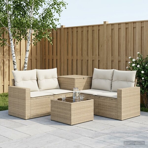 VidaXL Kanapé Szett 6 db Beige és Krémszínű Poli rattan és acél