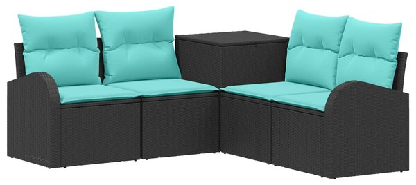 VidaXL Kanapé Szett 5 db Fekete és Kék Poli rattan és acél