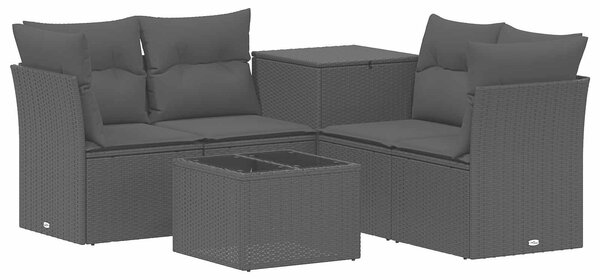 VidaXL Kanapé Szett 6 db Fekete Poli rattan és acél