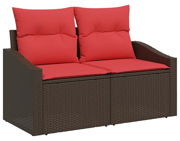 VidaXL Kanapé Szett 8 db Barna és Piros Poli rattan és acél