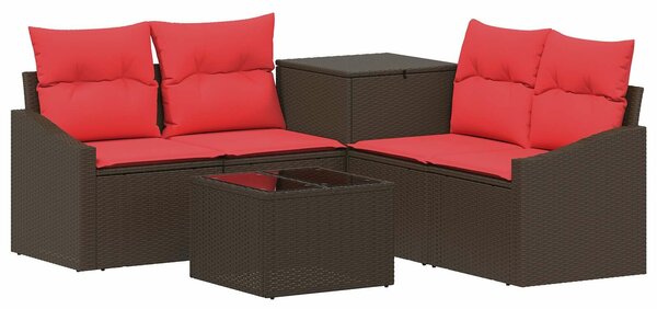 VidaXL Kanapé Szett 6 db Barna és Piros Poli rattan és acél