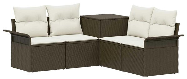 VidaXL Kanapé Szett 5 db Barna és Krémfehér Poli rattan és acél