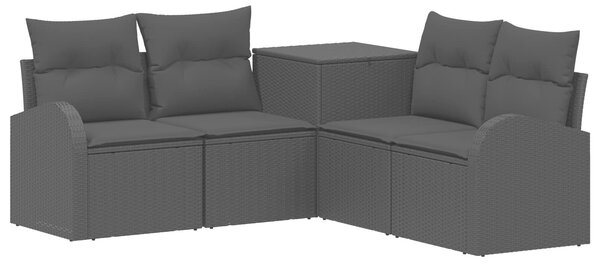 VidaXL Kanapé Szett 5 db Fekete Poli rattan és acél