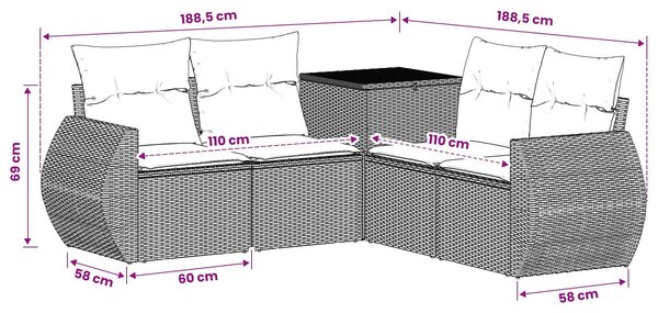 VidaXL Kanapé Szett 5 db Beige és Krémszínű Poli rattan és acél
