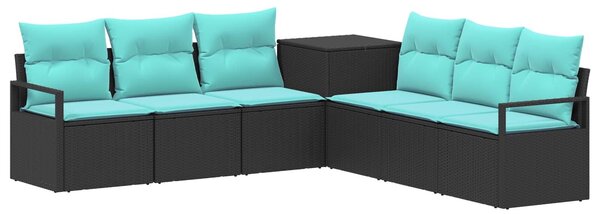 VidaXL Kanapé Szett 7 db Fekete és Kék Poli rattan és acél