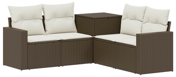 VidaXL Kanapé Szett 5 db Barna és Krémfehér Poli rattan és acél