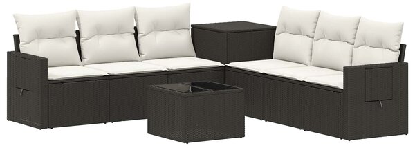VidaXL Kanapé Szett 8 db Fekete és krémfehér Poli rattan és acél