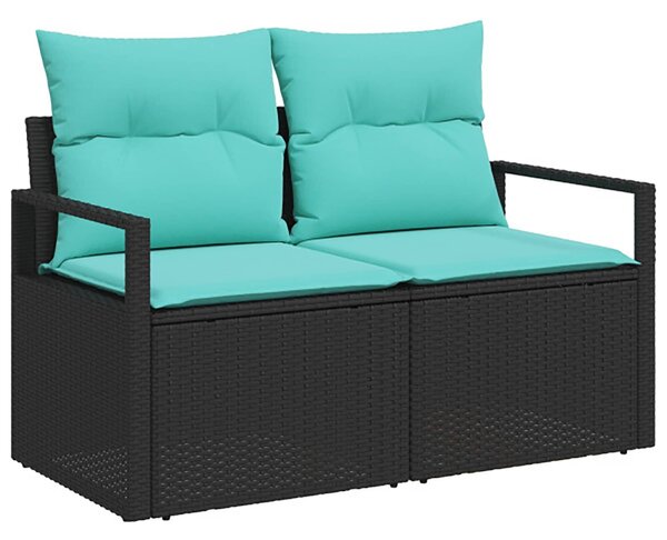 VidaXL Kanapé Szett 7 db Fekete és Kék Poli rattan és acél