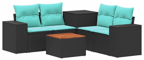 VidaXL Kanapé Szett 6 db Fekete és Kék Poli rattan és acél