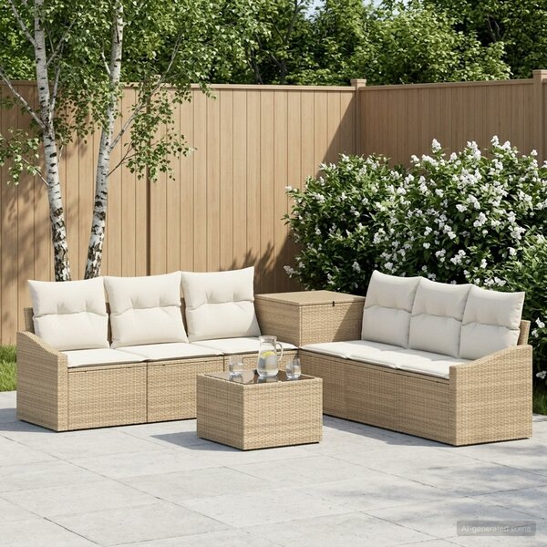 VidaXL Kanapé Szett 8 db Beige és Krémszínű Poli rattan és acél