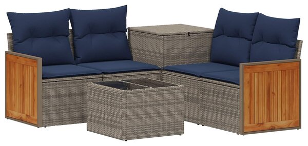 VidaXL Kanapé Szett 6 db Szürke és sötétkék Poli rattan és acél