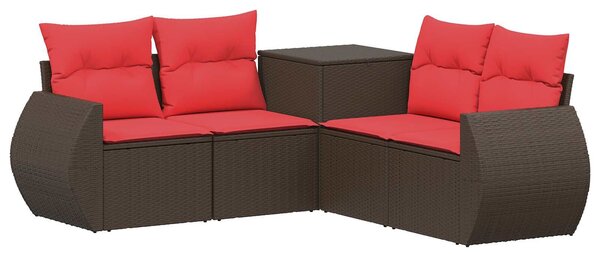 VidaXL Kanapé Szett 5 db Barna és Piros Poli rattan és acél
